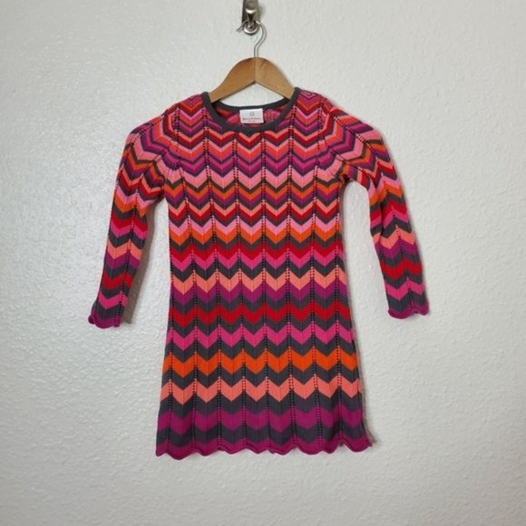 Hanna Andersson Other - Hannah Andersson Chevron Knit Long Sleeve Cotton Dress Kid's Size 130CM
